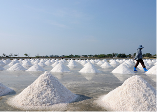 Montes de sal de cozinha extraídos da água do mar